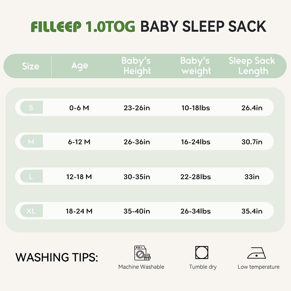 FILLEEP bamboo sleep sack 1.0 TOG for year-round comfort.