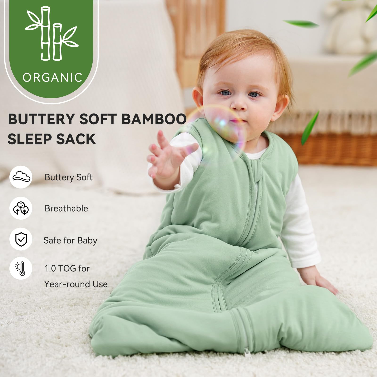 FILLEEP sleep sack featuring a 2-way zipper for easier diaper changes.