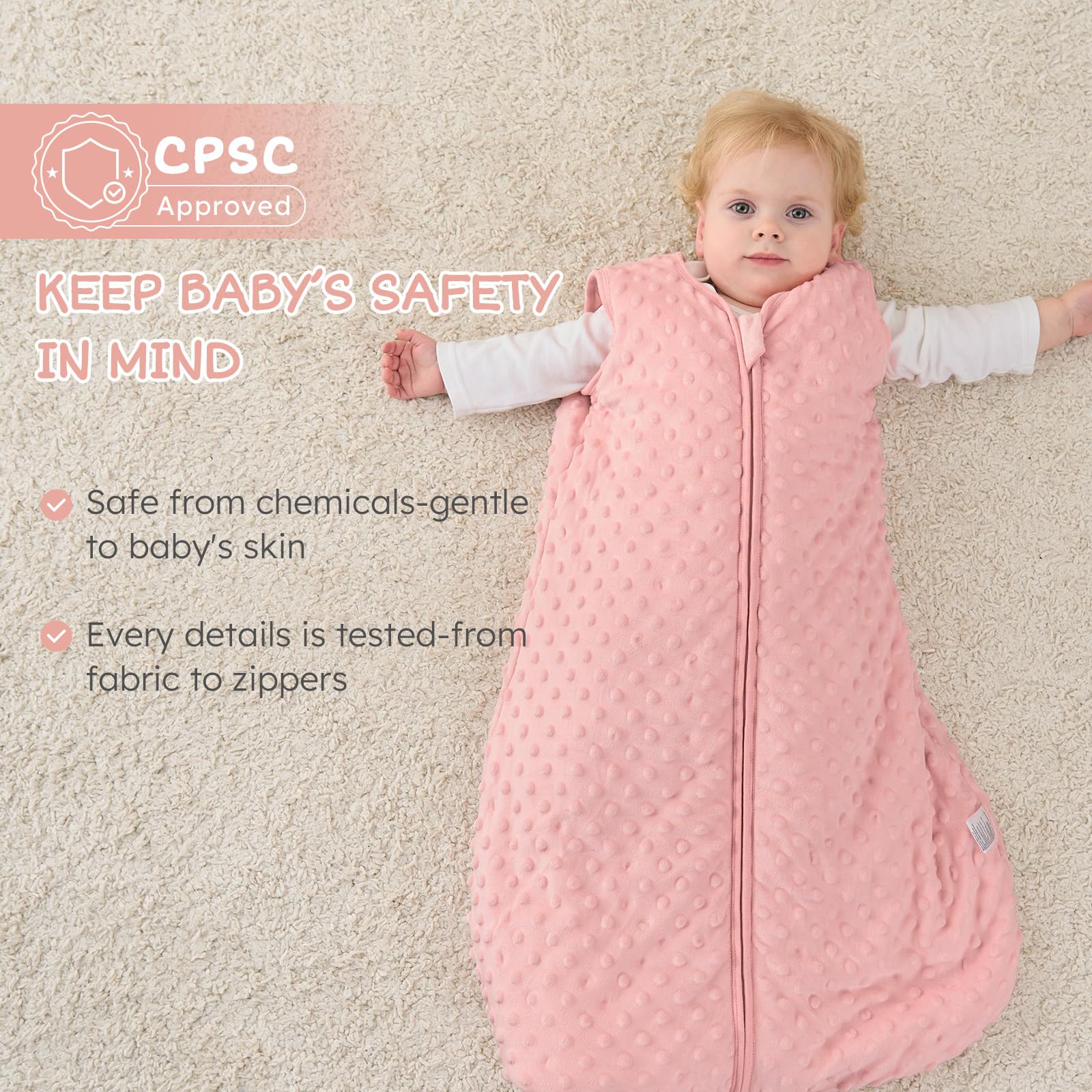 FILLEEP sleep sack 2way zip enables easy night diaper changes.