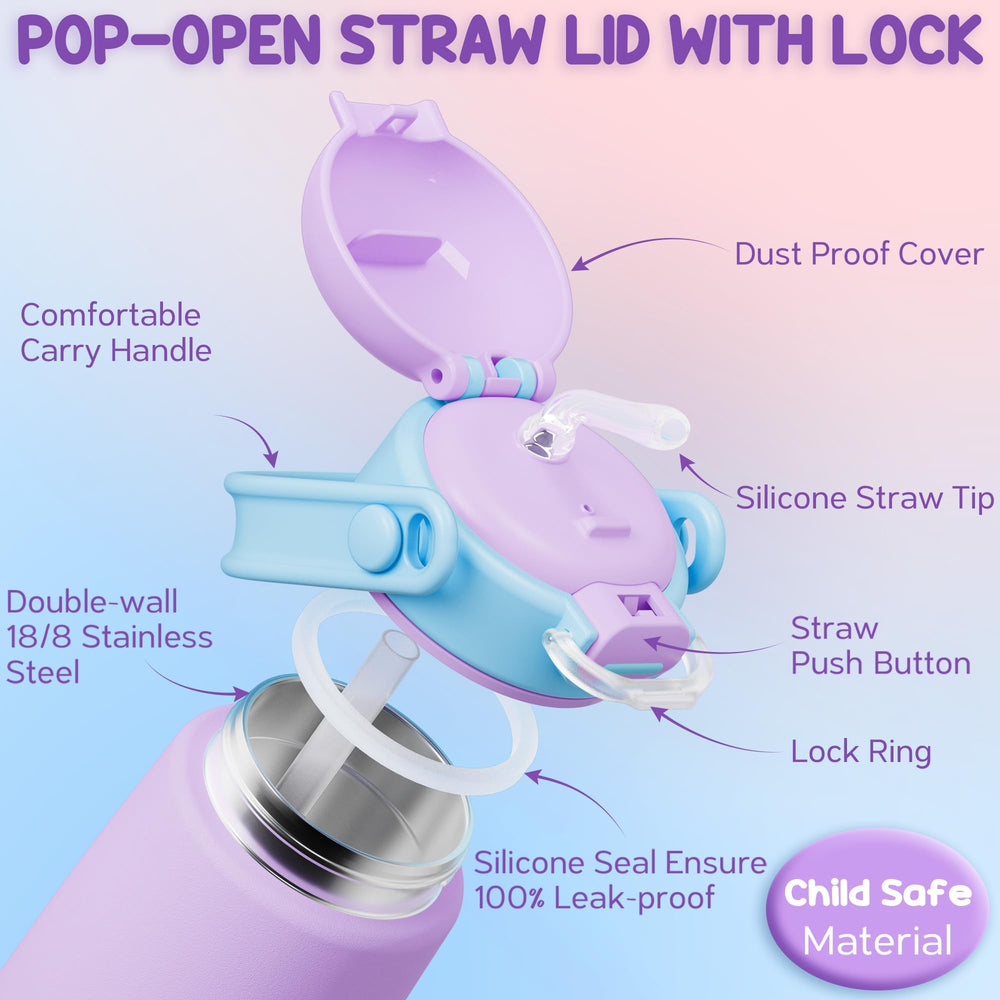 Fimibuke double-wall vacuum insulation highlights temperature control for kids' drinks.
