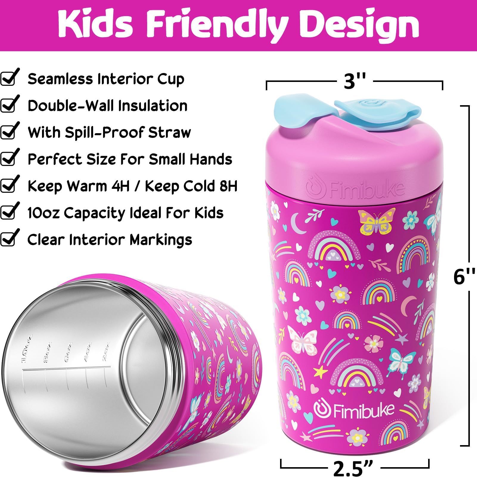 Fimibuke Kids Cups bright color patterns appeal to kids.