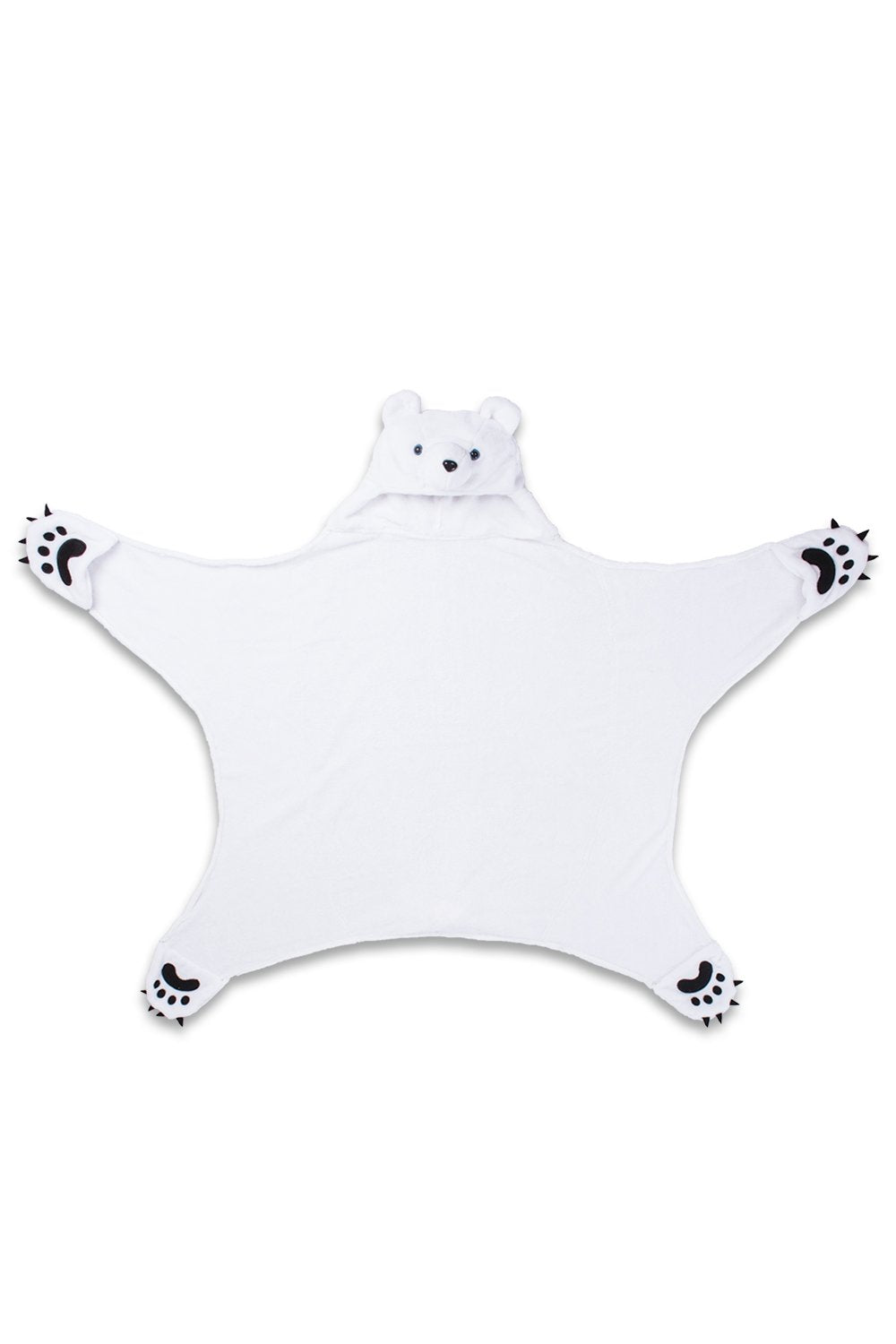 Fin Fun Polar Bear hooded blanket worn by a kid for cozy playtime.