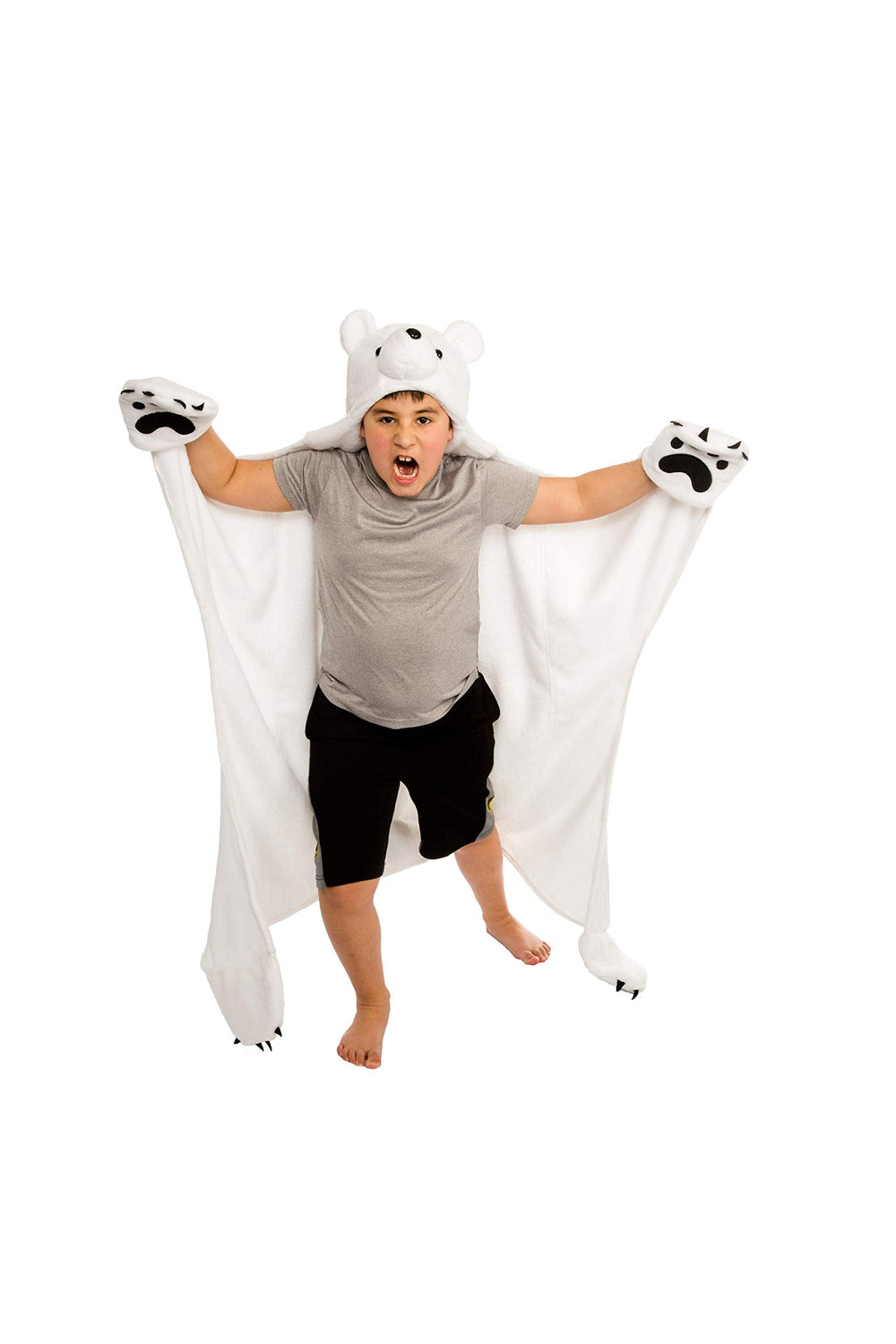 Fin Fun Polar Bear hooded blanket gaming setup draped over a chair.