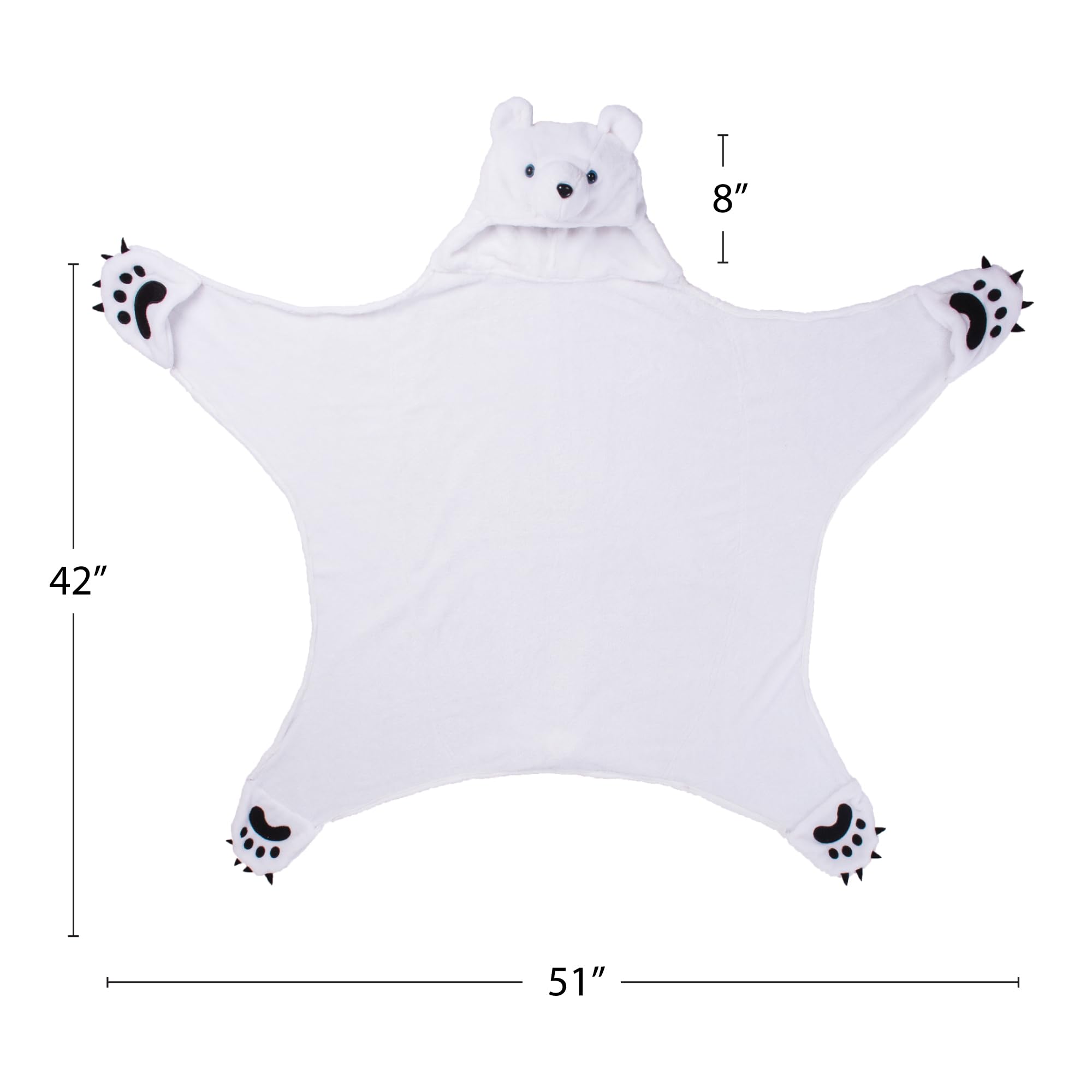 Fin Fun Polar Bear hooded blanket hood detail showing realistic fur accents.