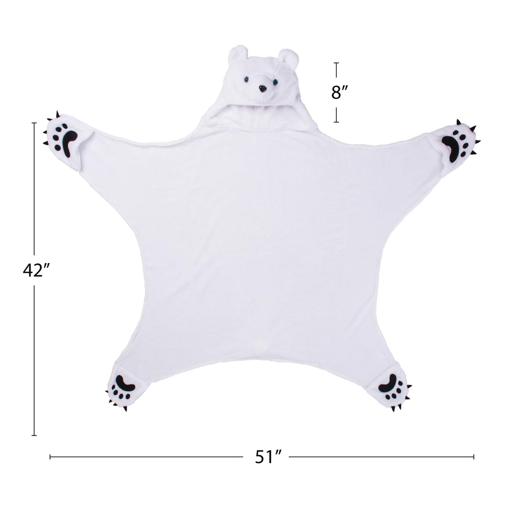 Fin Fun Polar Bear hooded blanket hood detail showing realistic fur accents.