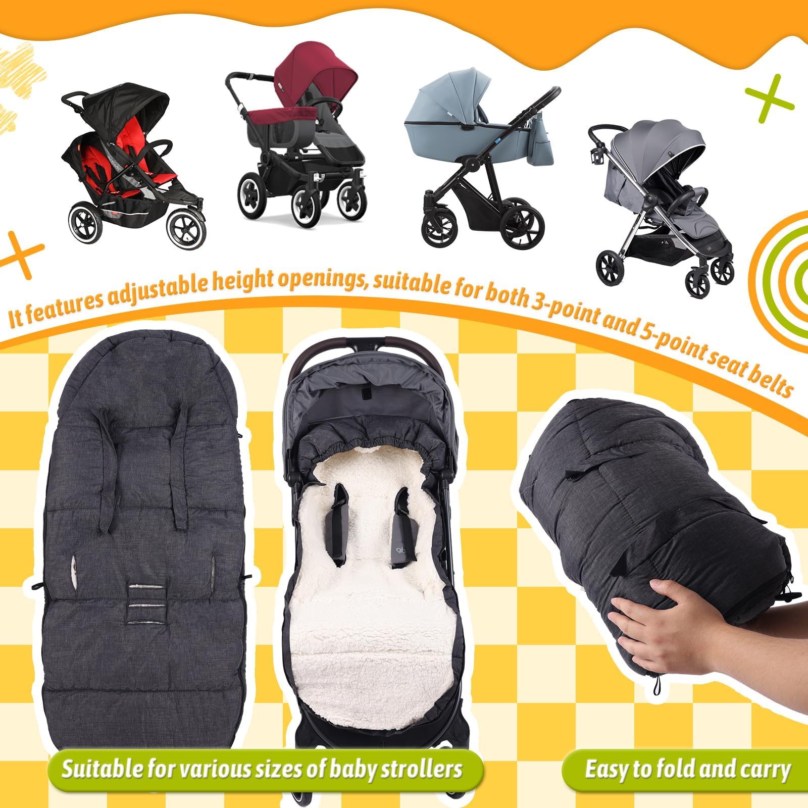 FindXeink dark grey stroller footmuff demonstrates stylish winter protection