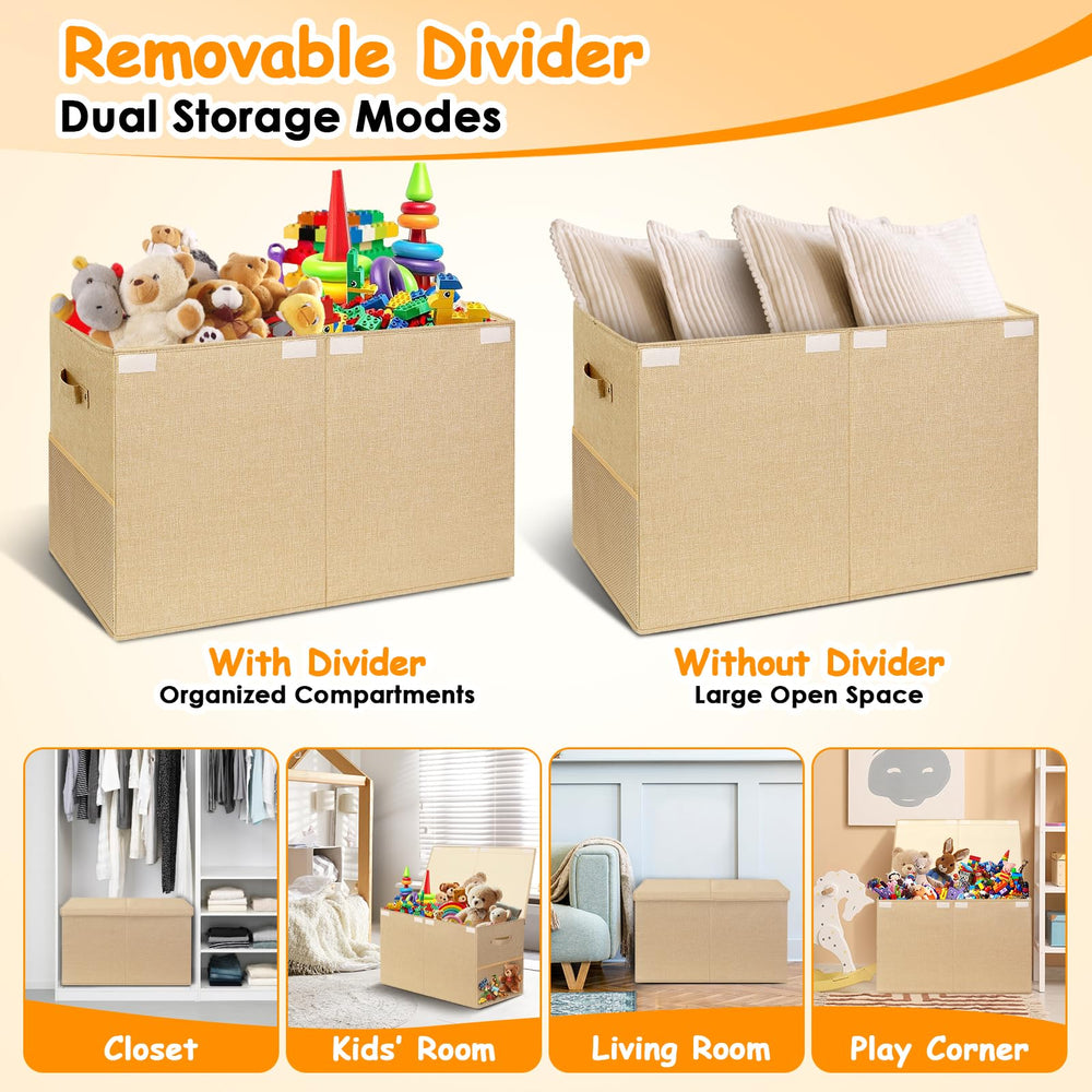 Fineonly toy box features rivet-reinforced side handles for easy lifting.