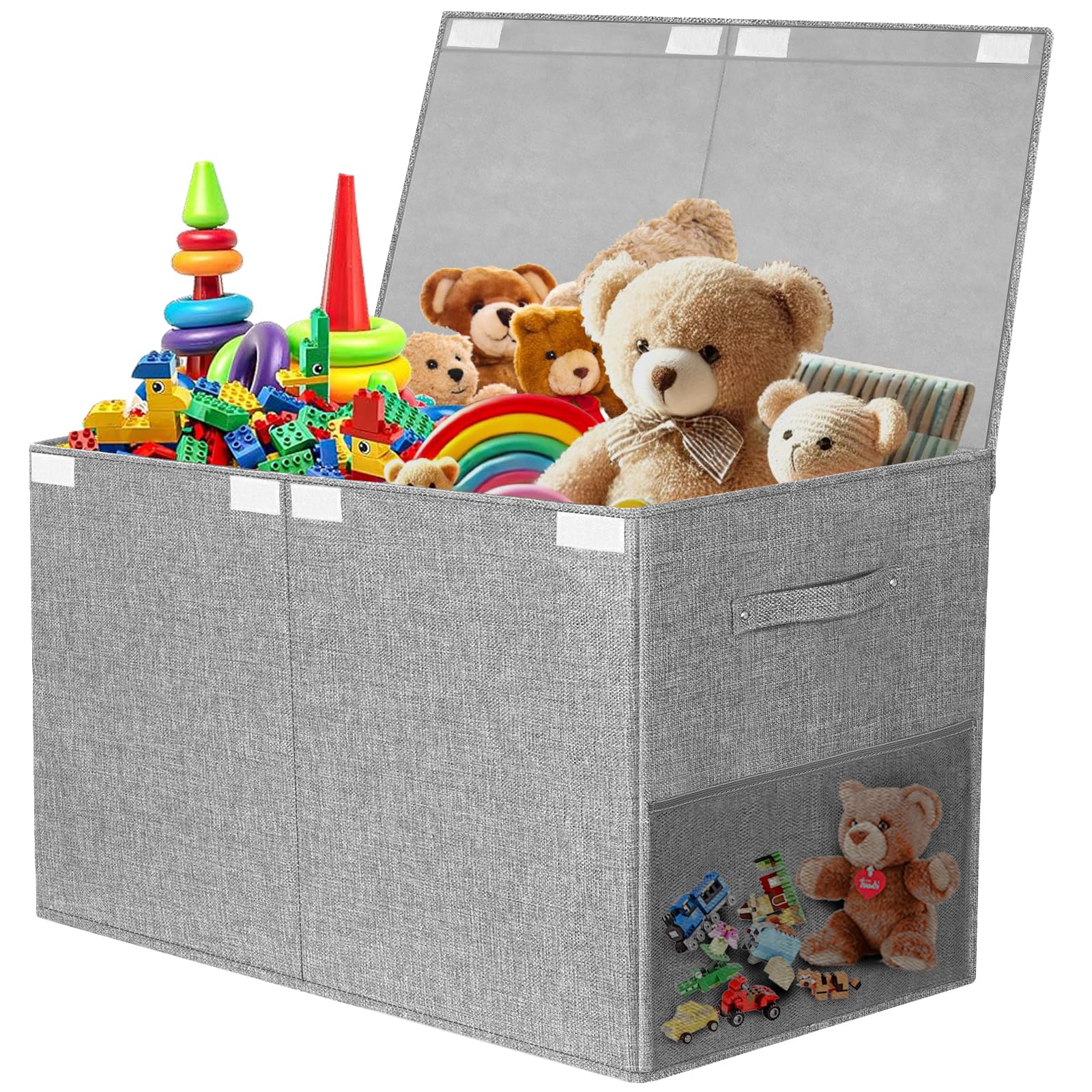 Fineonly large toy box chest with lid, spacious storage for toys and books in a living room.