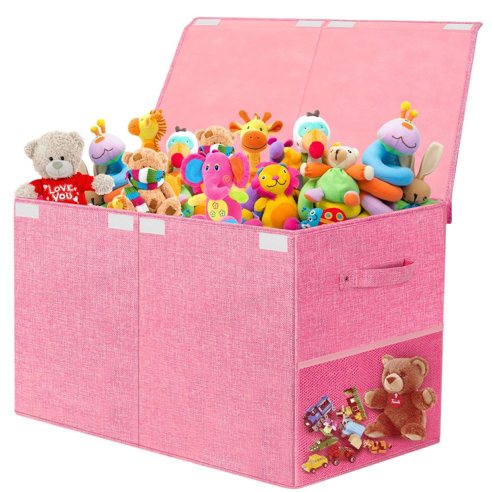 Fineonly large toy storage box with lid shows generous capacity for toys and books.