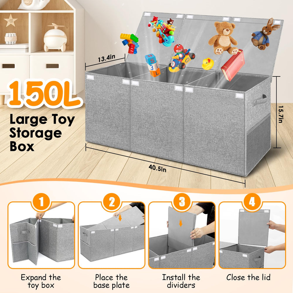 Fineonly toy box folded flat for compact storage when not in use.