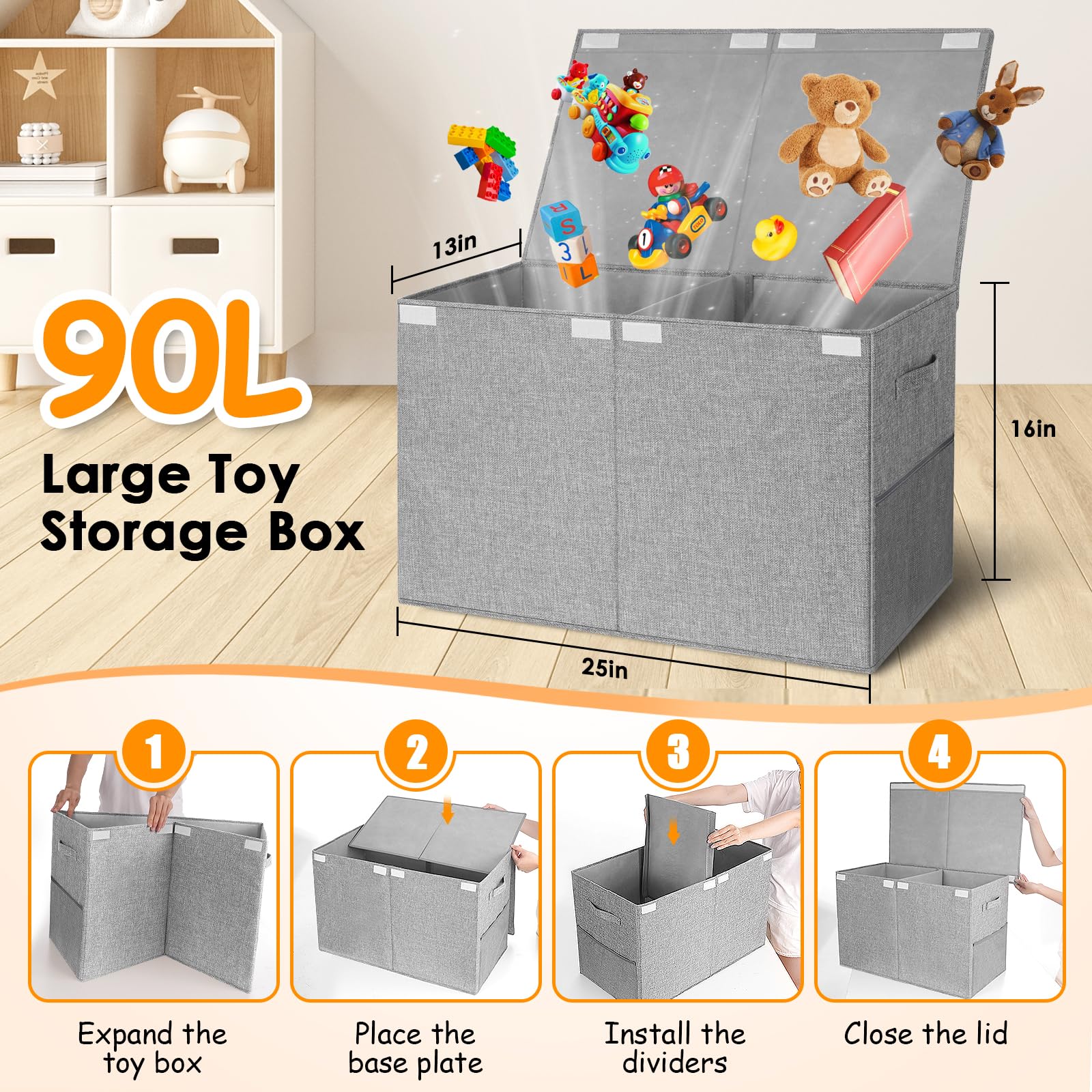 Fineonly toy storage organizer fits 25x13x16 and keeps kids' rooms tidy and accessible.