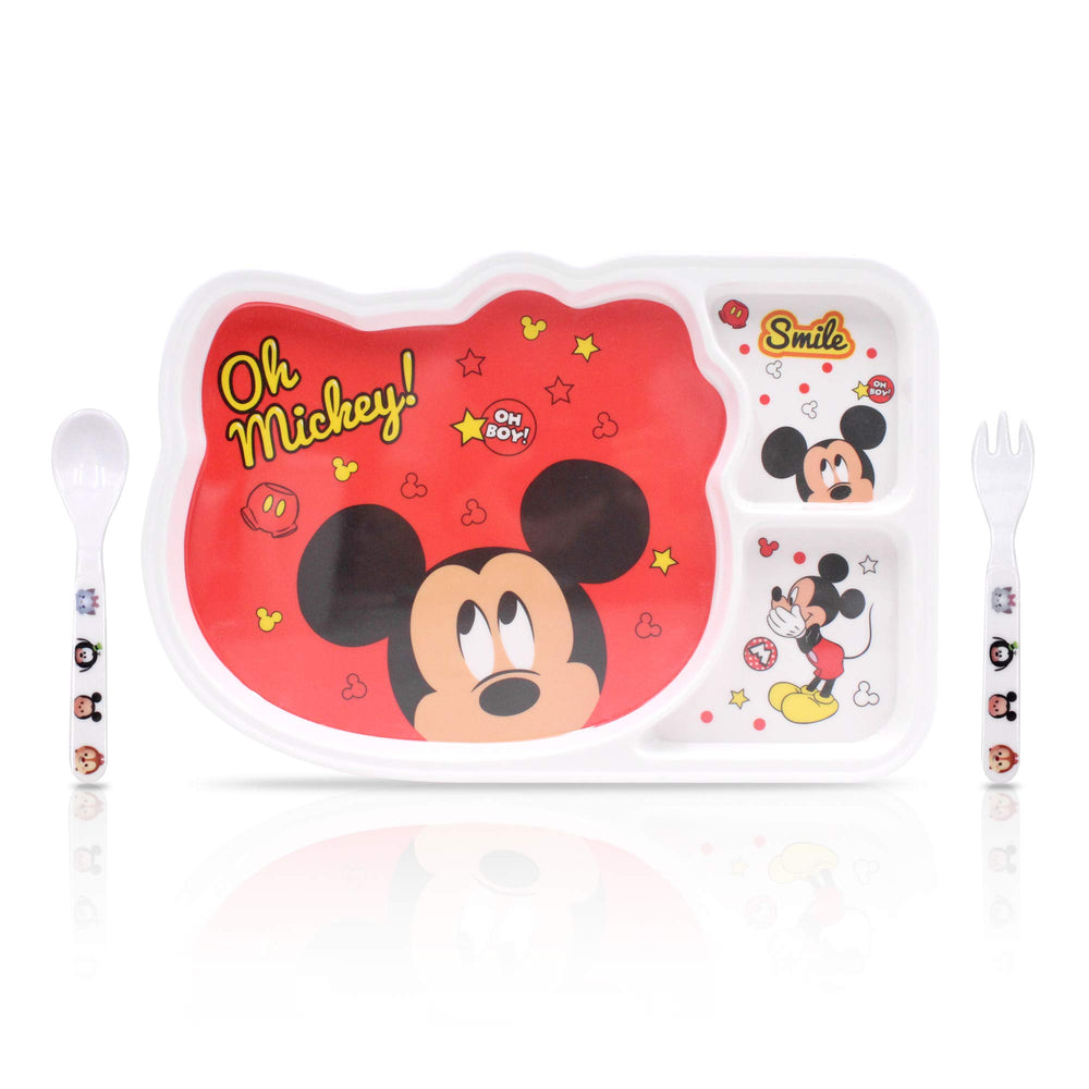 Finex Mickey Polka Dot resin plate with three sections for easy portion control.