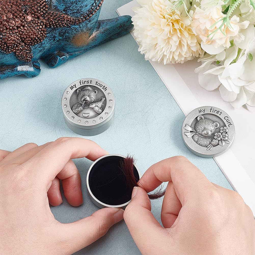 FINGERINSPIRE embossed bear lid on alloy keepsake for long-term display.