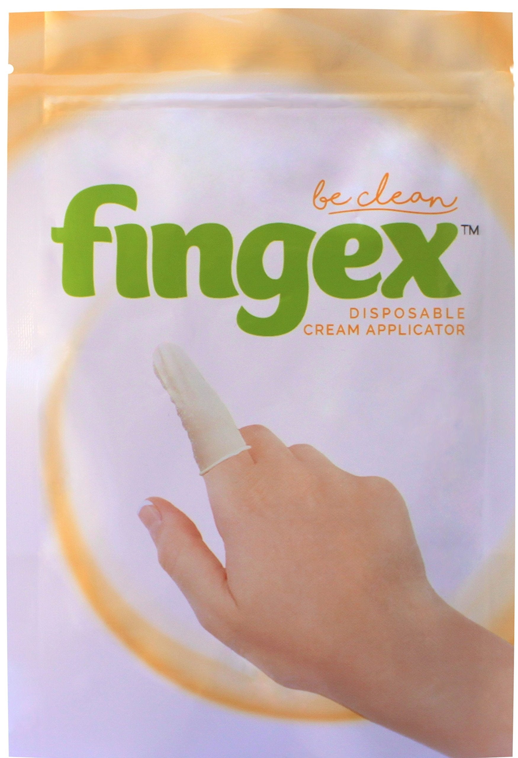 Fingex closeup soft-tip shows gentle, controlled lotion application for baby care.