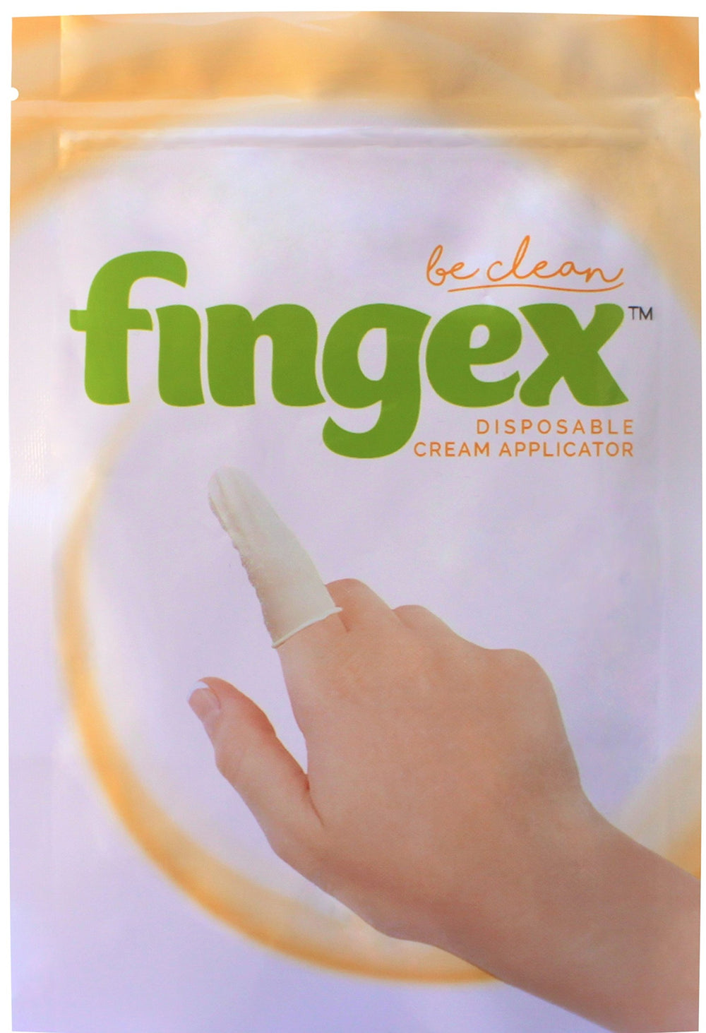 Fingex closeup soft-tip shows gentle, controlled lotion application for baby care.