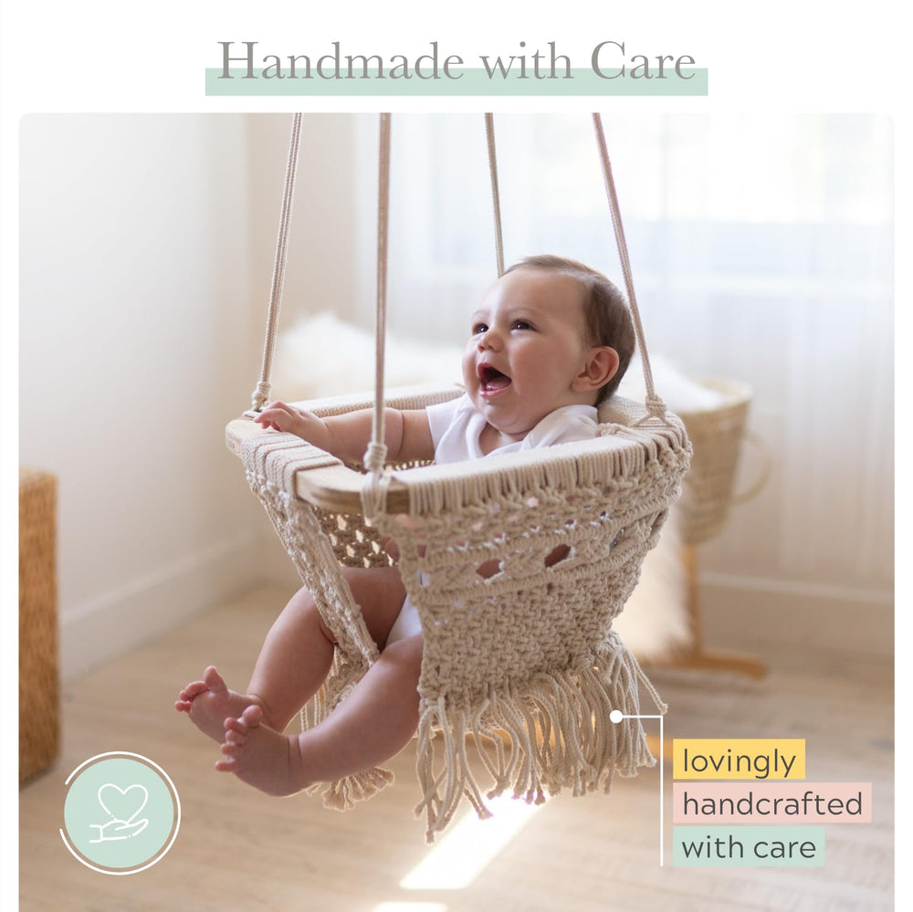 Finn + Emma organic cotton macrame detail adds soft texture and breathable comfort for infant play.