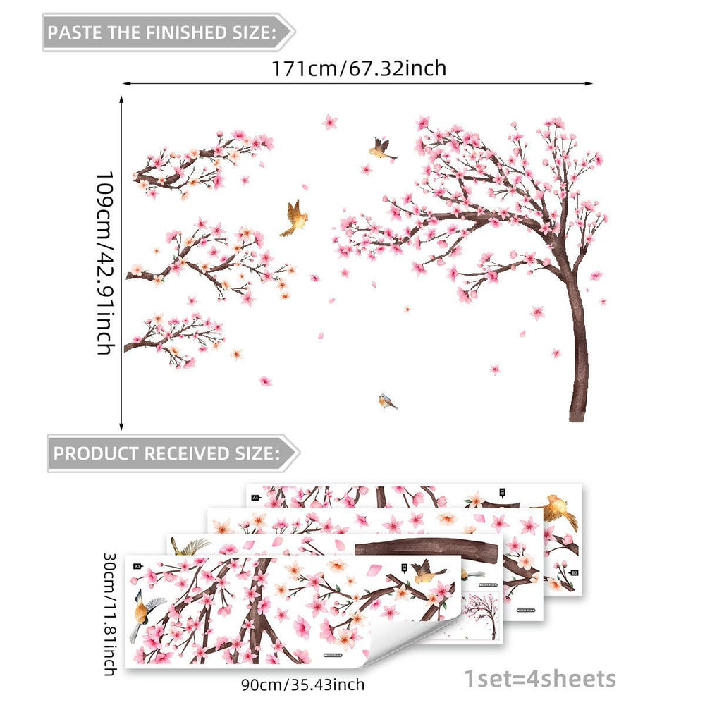 Finpletai cherry blossom tree wall stickers assemble into a full pink canopy for cozy nurseries.