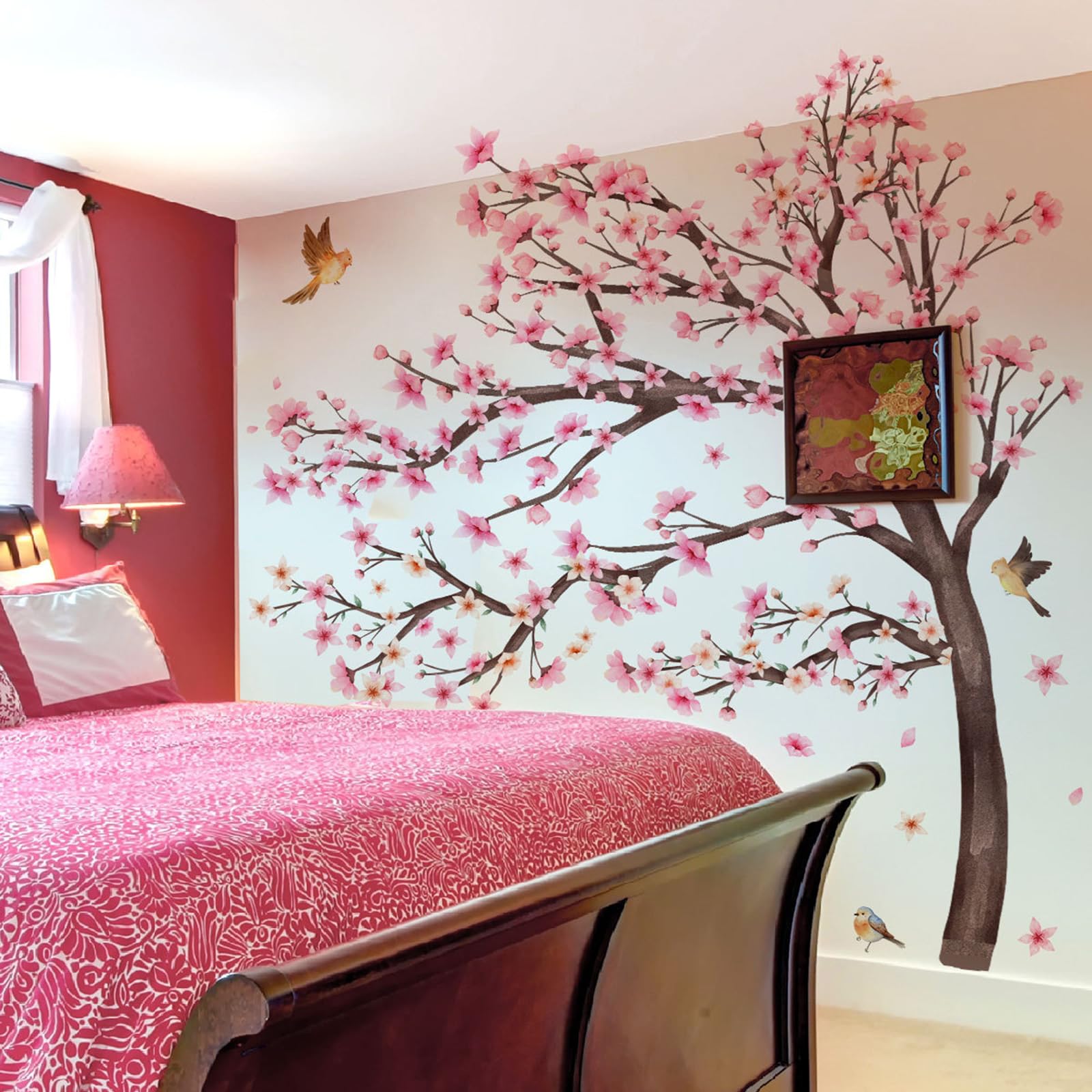 Finpletai cherry blossom tree wall decals feature delicate blossoms for whimsical kid-friendly decor.