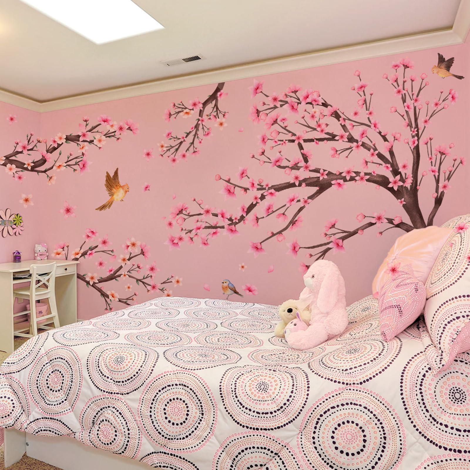 Finpletai pink blossom decals are waterproof and non-toxic for family-friendly decor.