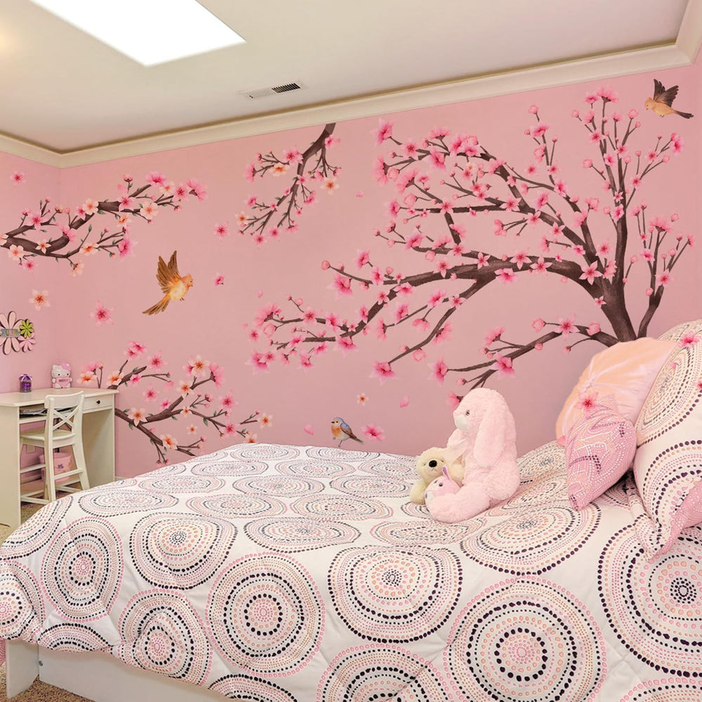 Finpletai pink blossom decals are waterproof and non-toxic for family-friendly decor.