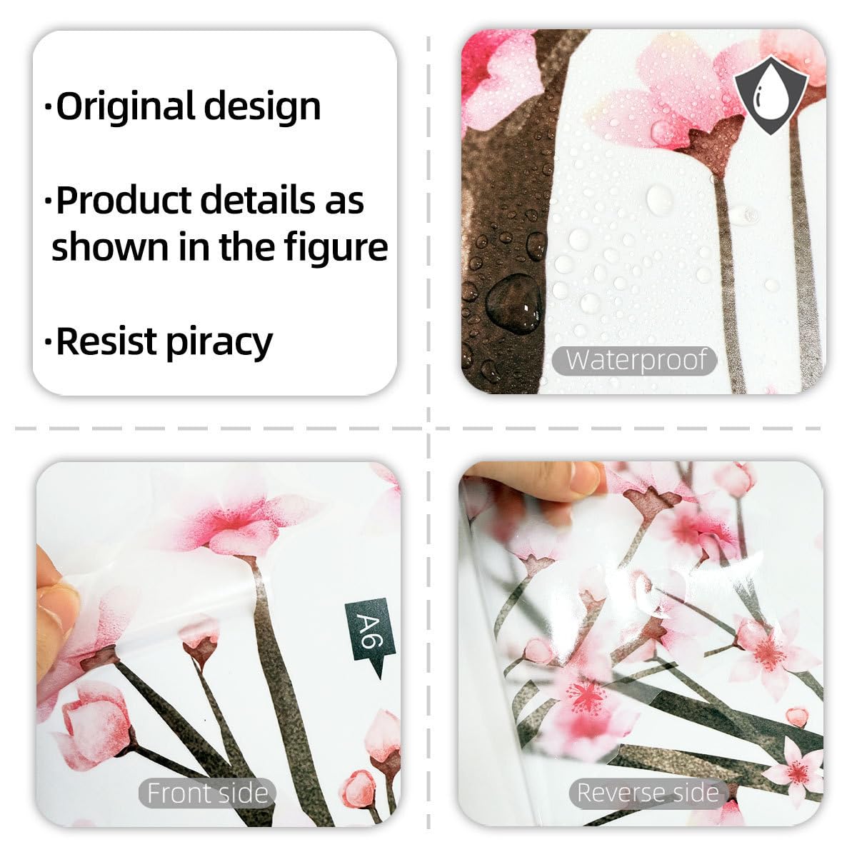 Finpletai cherry blossom decals can be peeled and repositioned before final adhesion.