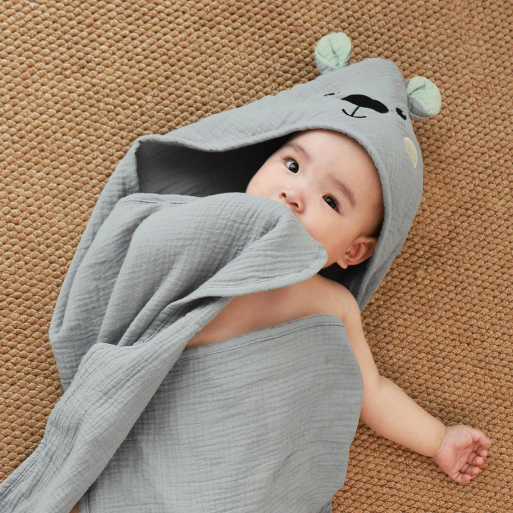 FIOBEE animal hood with ears embroidery adds charm to bath time
