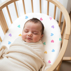 FIOBEE Bassinet Sheets elastic bottom band secures a snug fit.