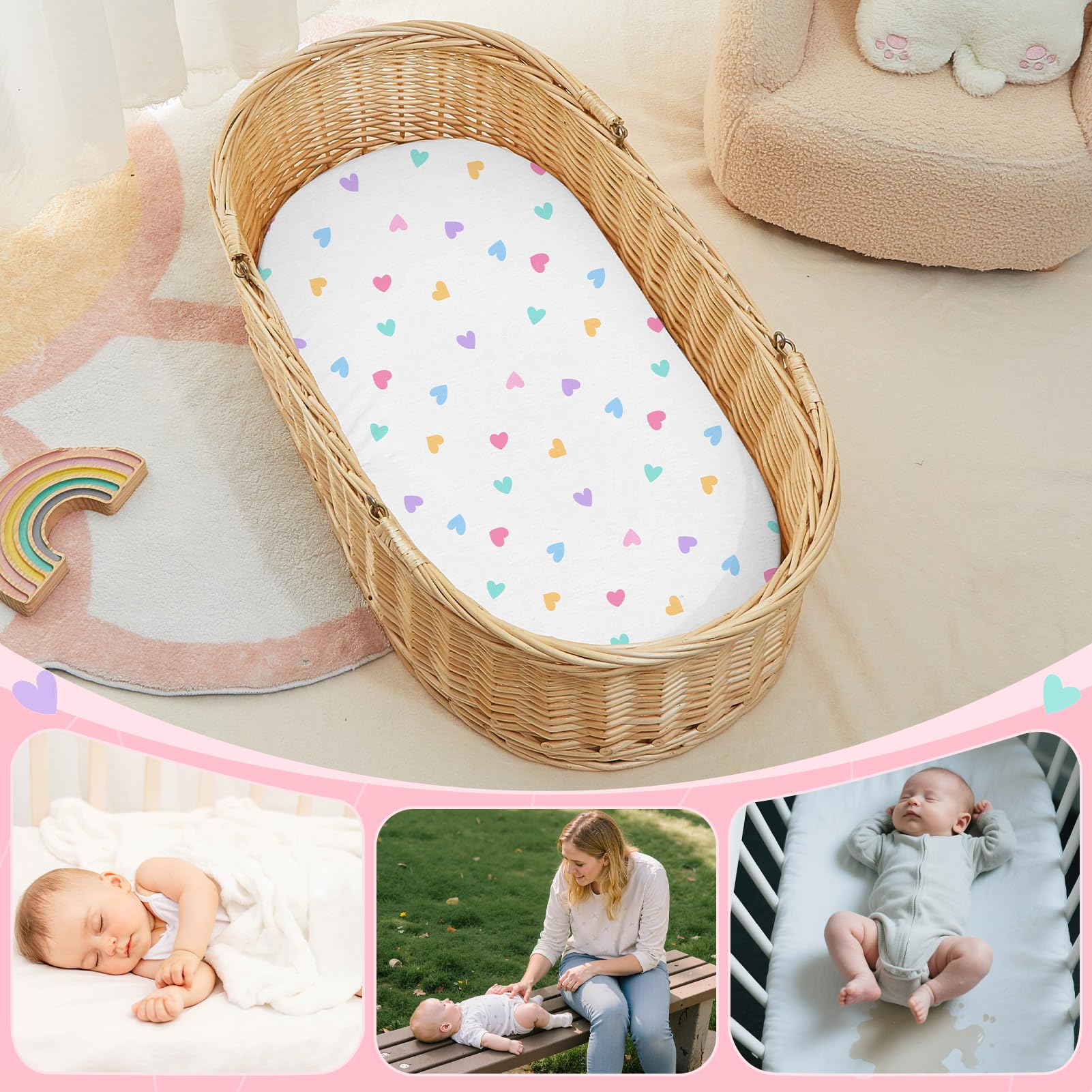 FIOBEE Bassinet Sheets ready for on-the-go use during trips and nursery changes.