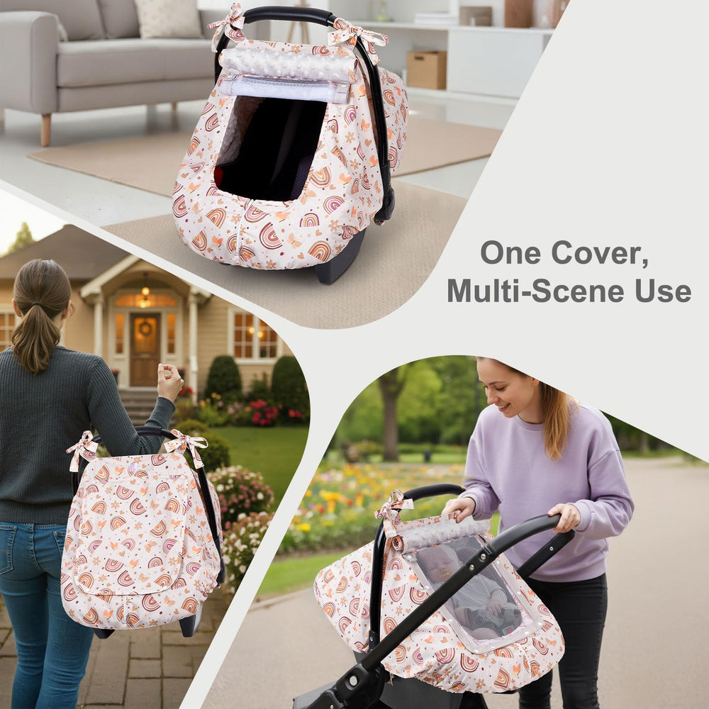 FIOBEE Baby Car Seat Cover 2 windows 3 modes lets you monitor baby or shield from elements.