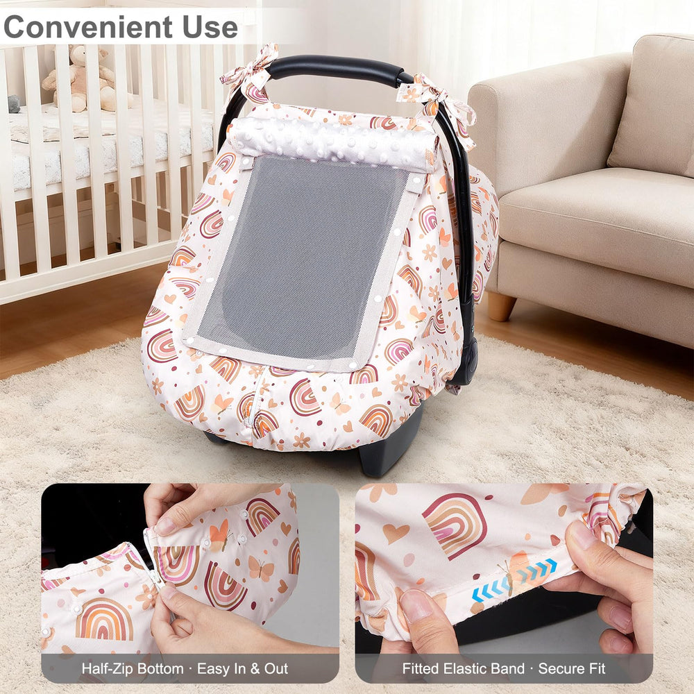 FIOBEE Baby Car Seat Cover detailed-strap-elastic ensures secure fit and prevents slipping.