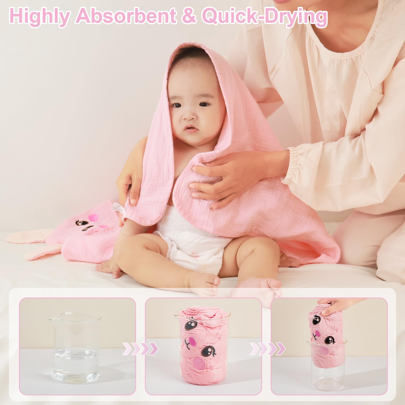 FIOBEE towel shown in swaddle/blanket-use scenario for versatility.