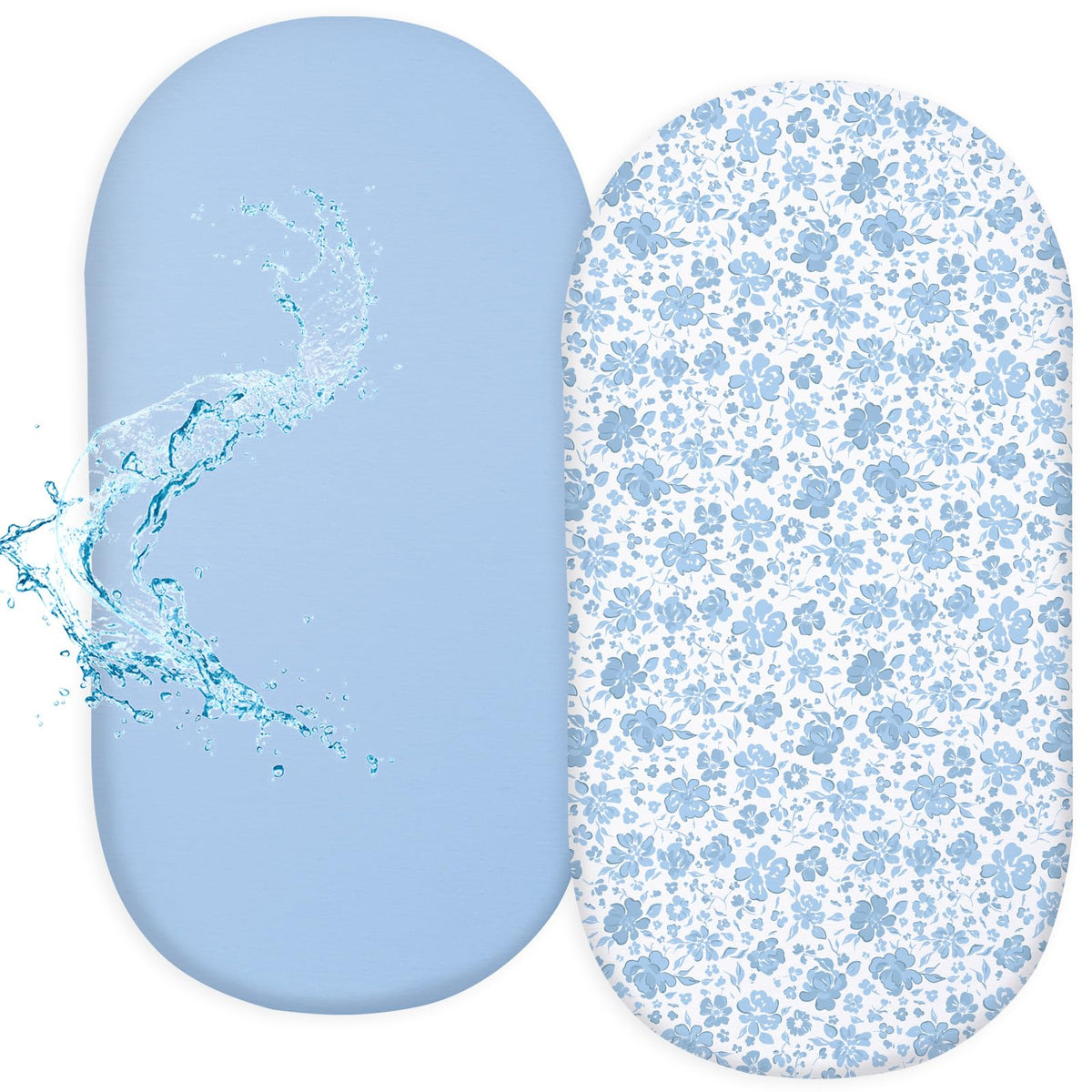 Fiobee bassinet sheets blue pack front view for quick changes