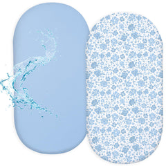 Fiobee bassinet sheets blue pack front view for quick changes