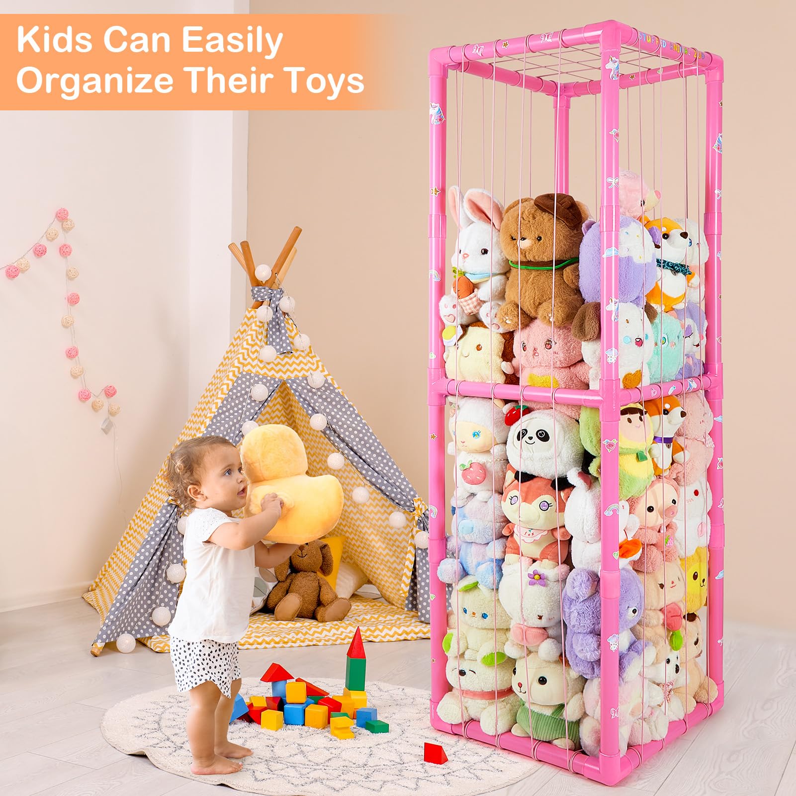 Fiobee Elastic-band closure secures toys while keeping easy access for kids.