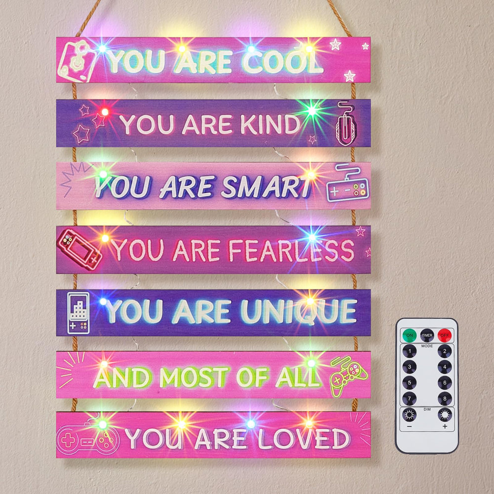 FIOBEE panel-set wall decor with LED lighting enhances cozy study space