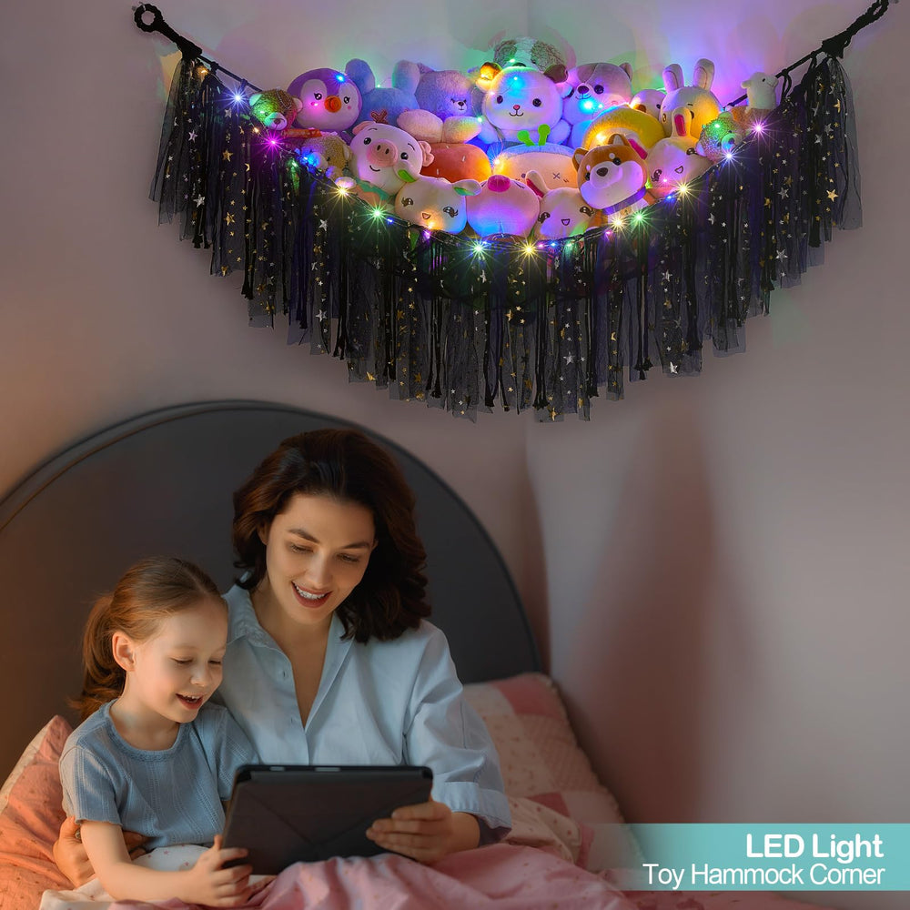 FIOBEE nursery decor hammock adds charm while organizing plushies.