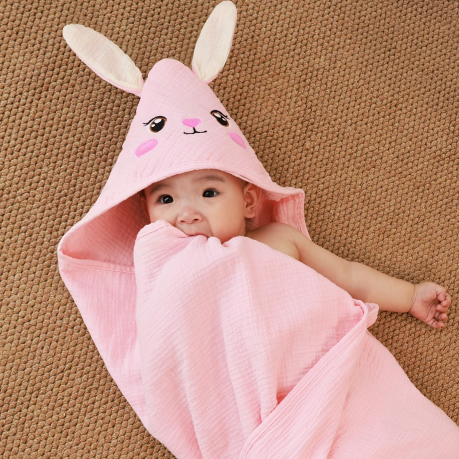 FIOBEE hooded towel animal ears detail adds charm for newborn photos.