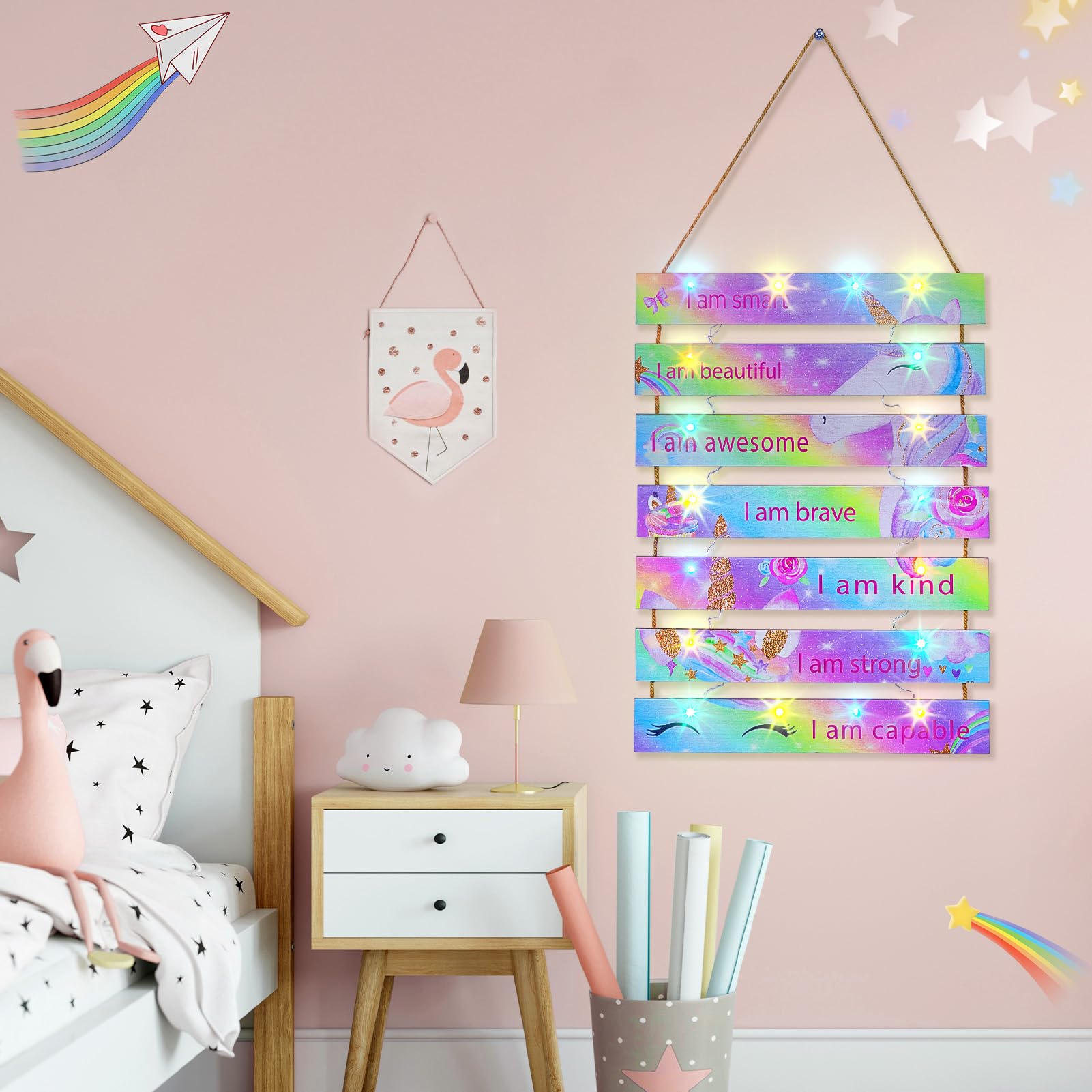 FIOBEE LED light modes with remote offer eight colors for mood shifts in a kid's room.