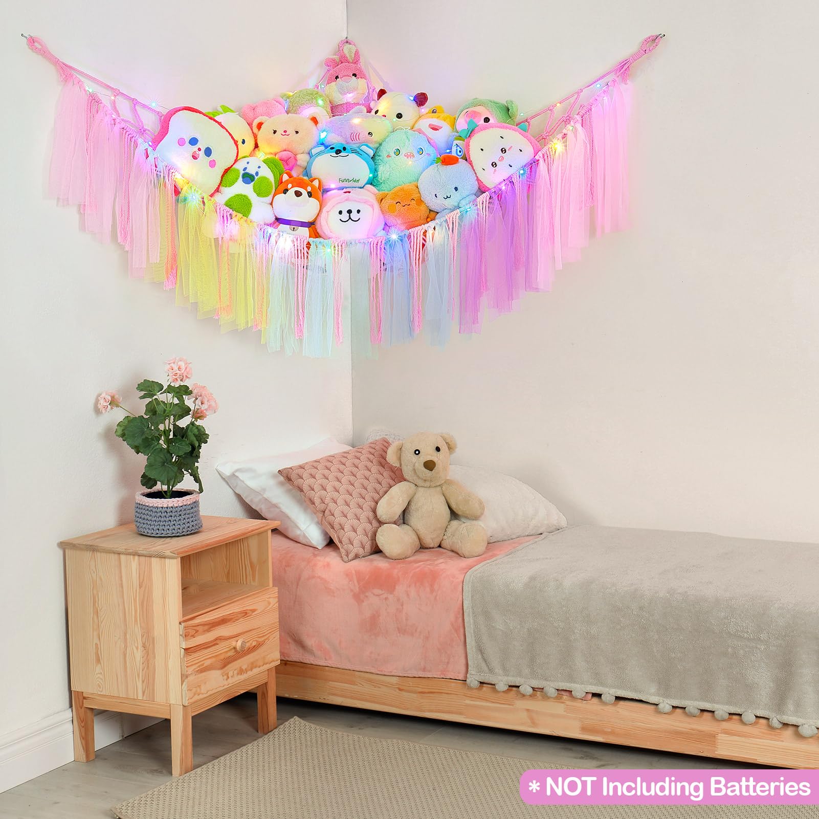 FIOBEE plush display hammock ideal for small bedrooms and playrooms.