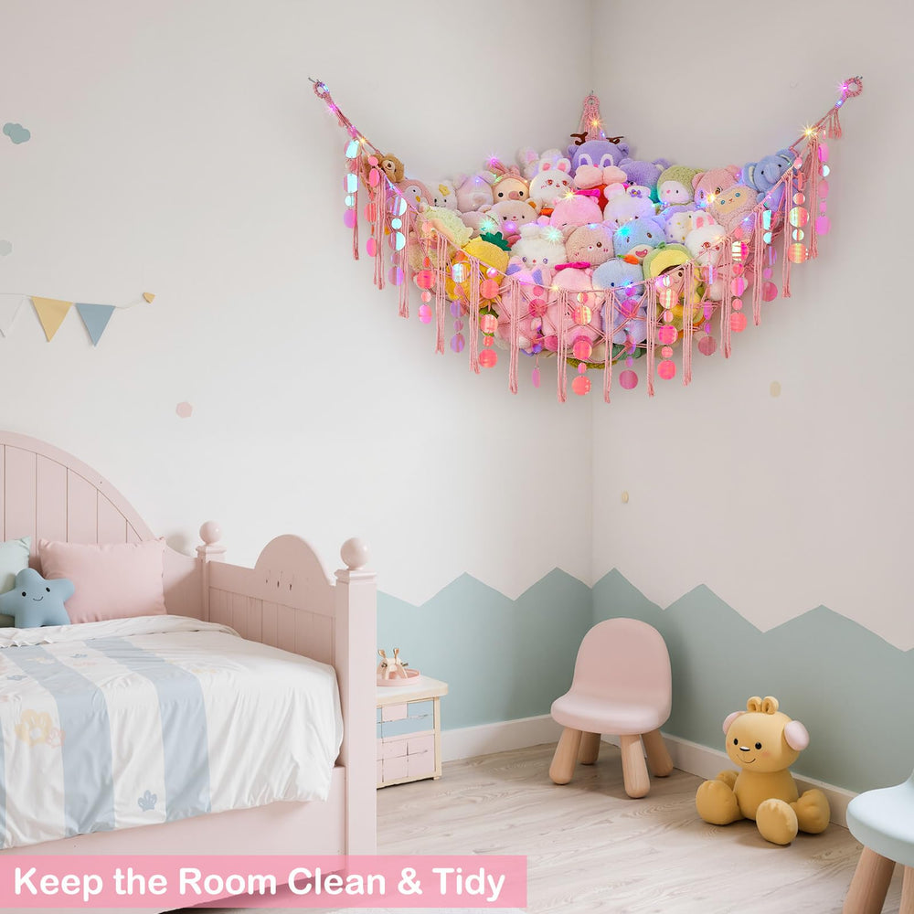 FIOBEE playroom storage neatly displays plush with decorative flair.