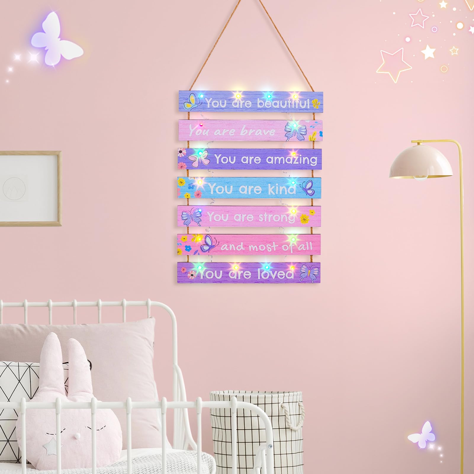 FIOBEE purple-butterfly-led-wall-art-6 doubles as a soft night-light and decor accent.