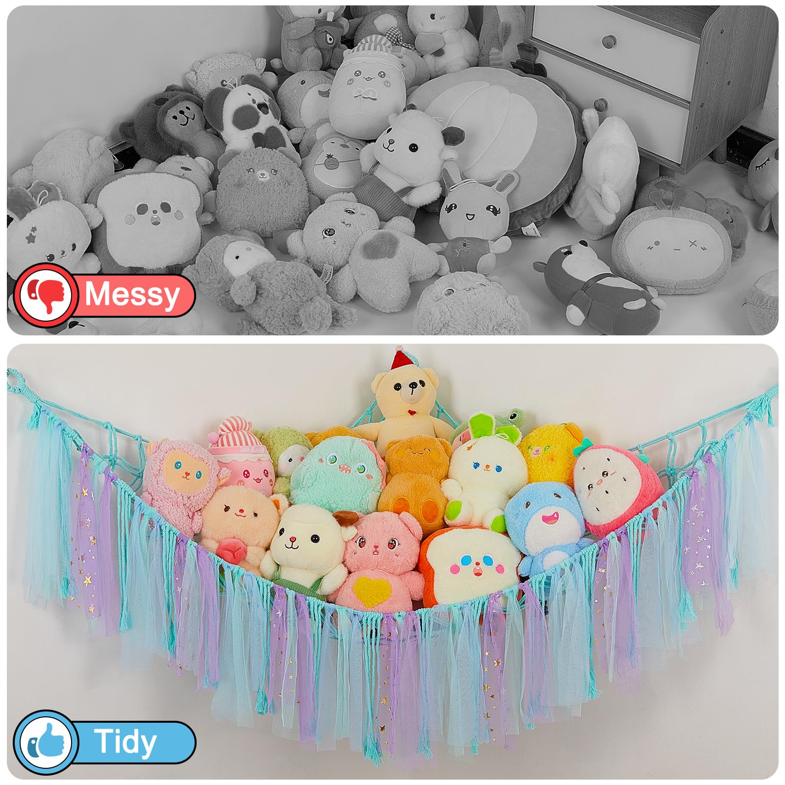 FIOBEE stuffed animals display net elegantly storing plush friends as decor