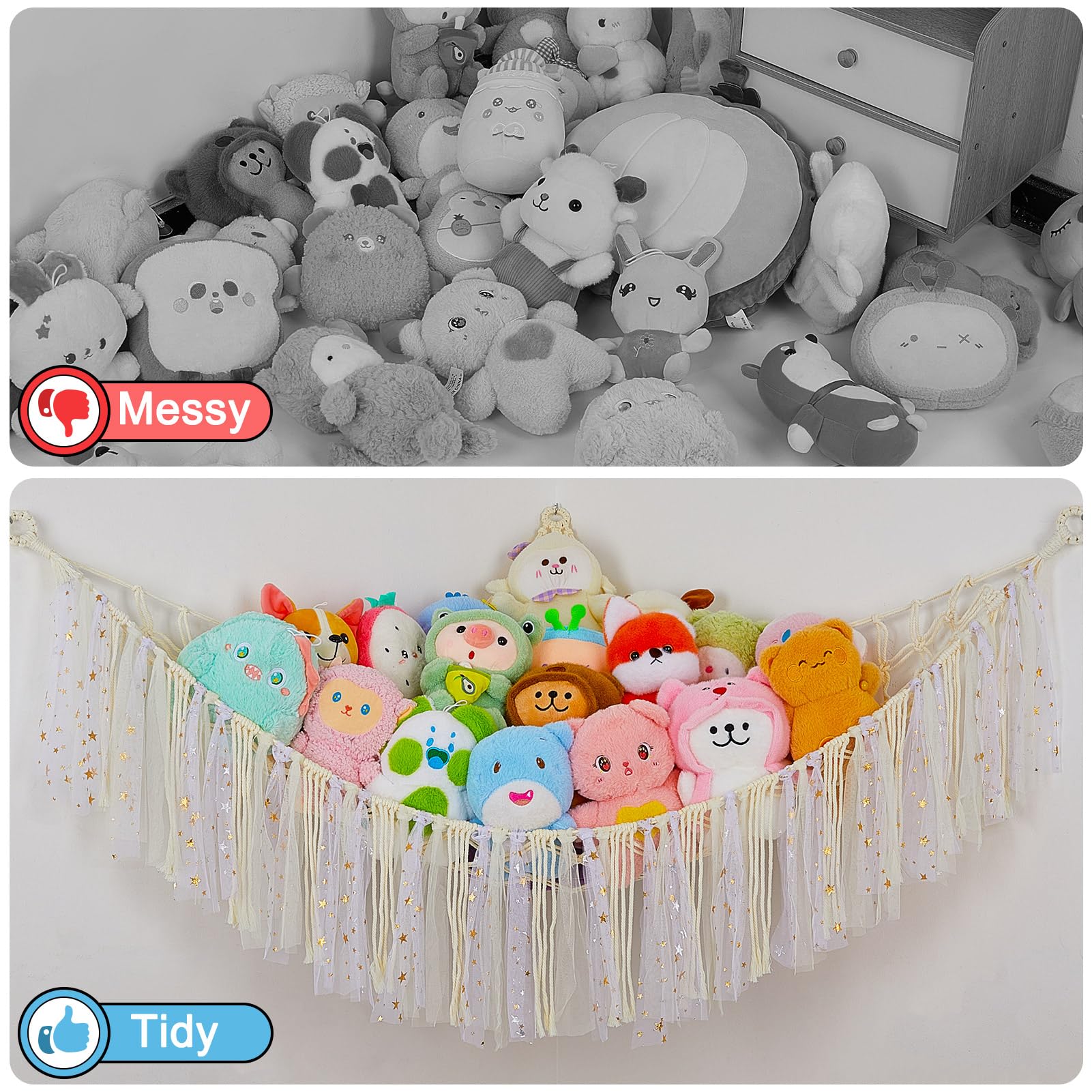 FIOBEE stuffed animals hammock close-up rope detail for durability.
