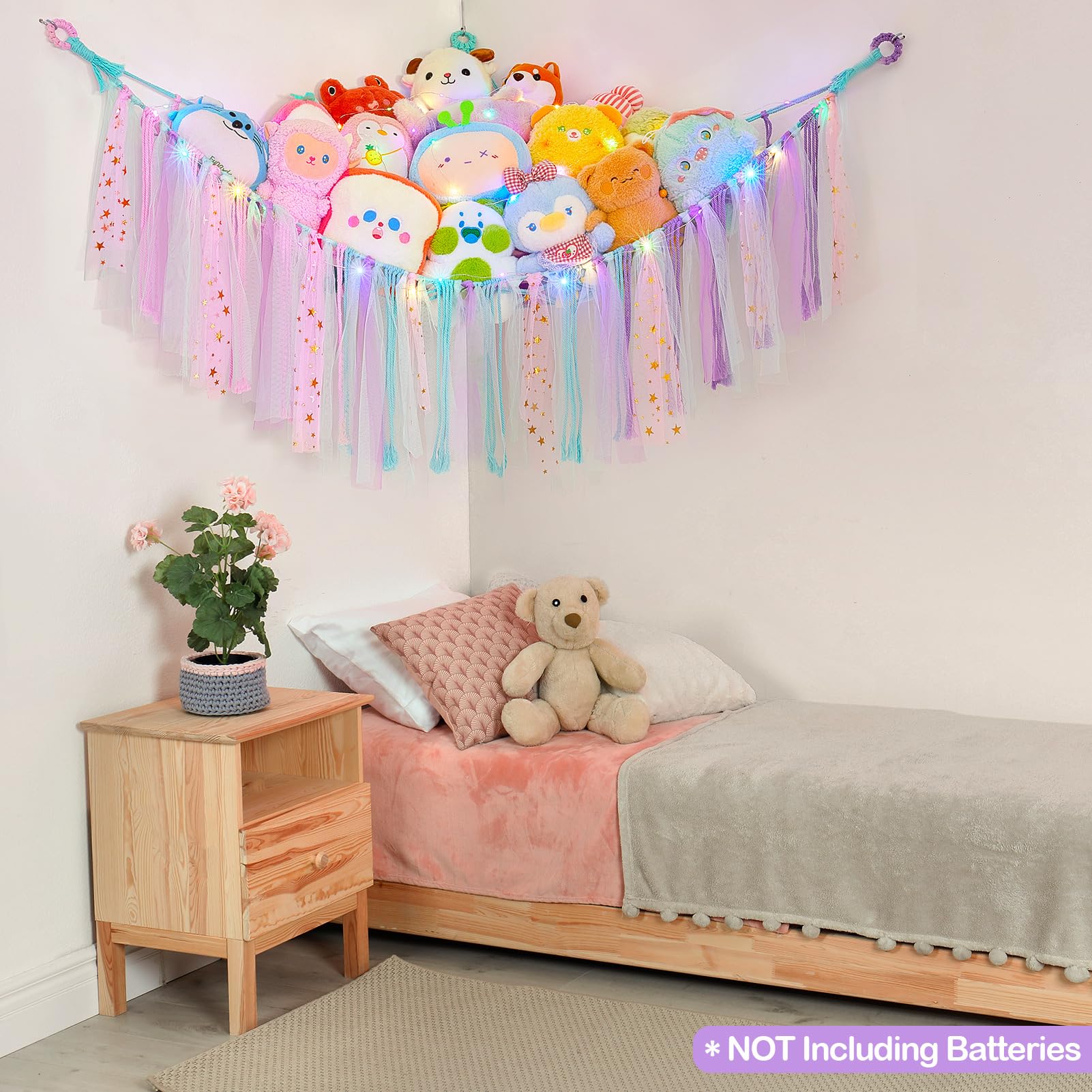 FIOBEE stuffed animals hammock easy installation with three hooks included