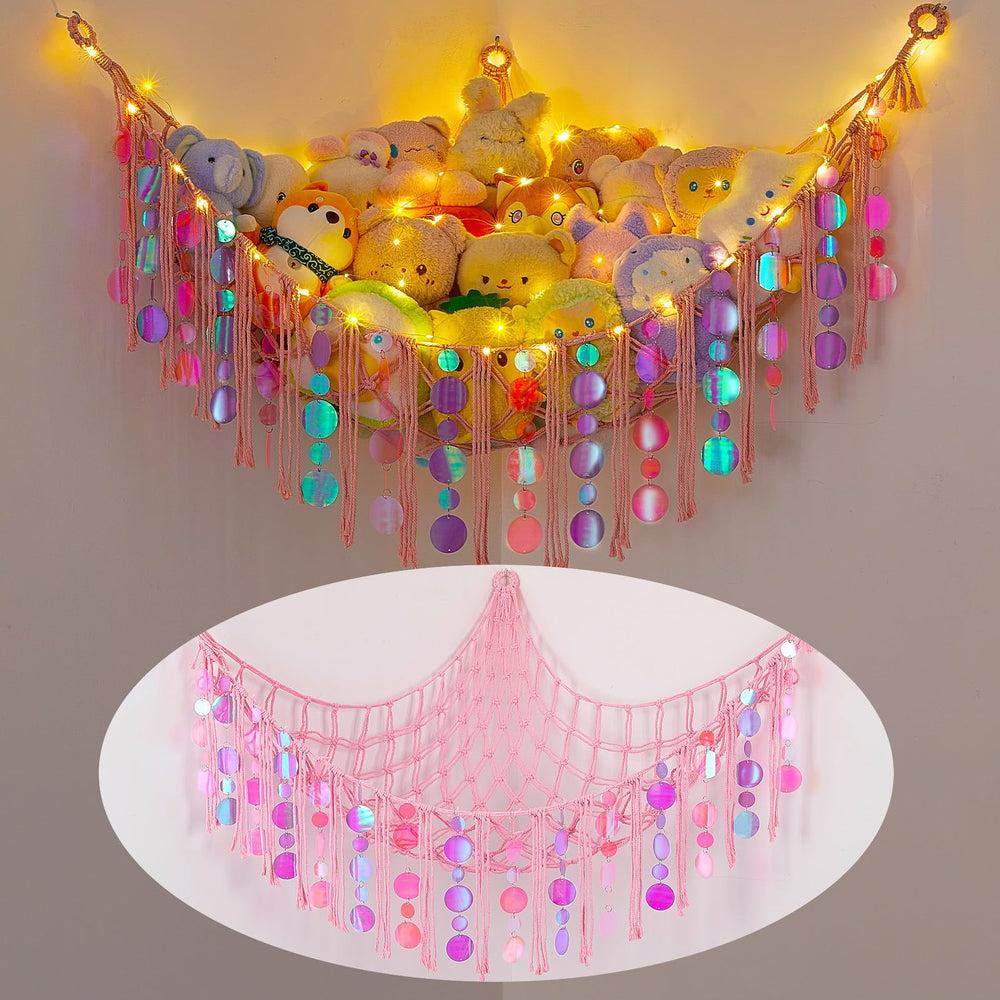 FIOBEE stuffed animals hammock front with sequins reflecting color