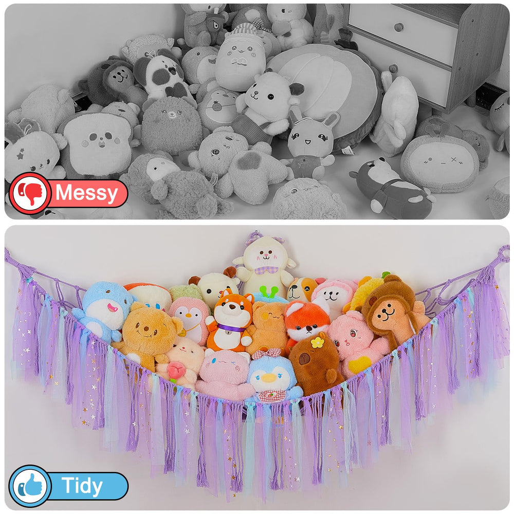 Fiobee stuffed animals hammock LED-light-glow provides a gentle night light ambiance.