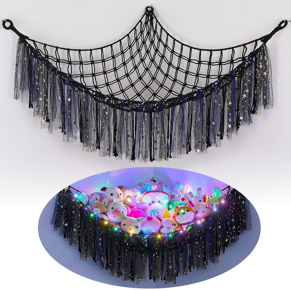 FIOBEE stuffed animals hammock with LED light keeps toys organized with cozy glow.