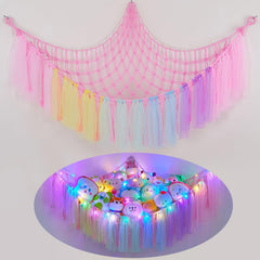 FIOBEE stuffed animals hammock with LED light provides cozy night lighting and organized plush storage.