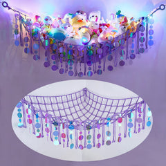 FIOBEE stuffed animals hammock with sequins front shows shimmering color in light