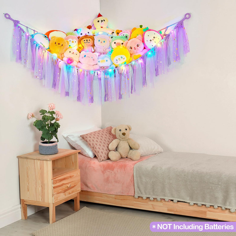 Fiobee stuffed animals hammock size-dimensions 39-4x39-4x59 clarifies roomy plush capacity.